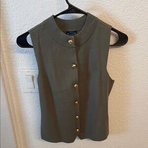 Coldwater Creek Olive Button Down Sleeveless Top